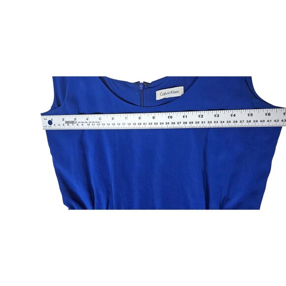 Calvin Klein Sleeveless Scoop Neck Pleated Chiffon Dress Blue - Picture 4 of 10